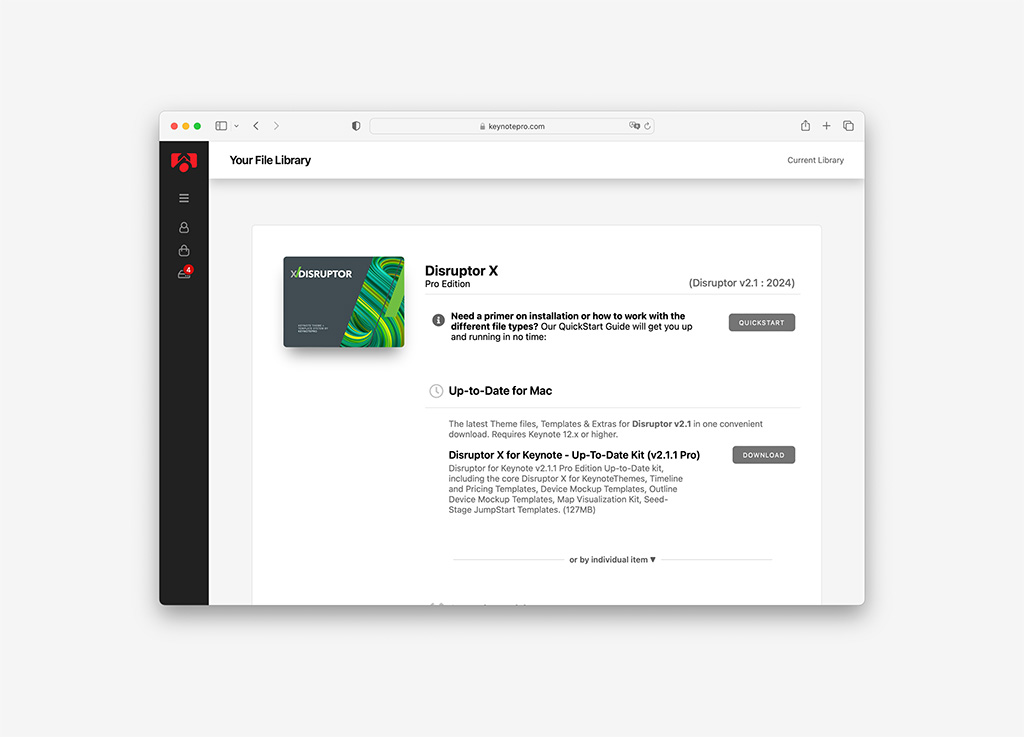 KeynotePro v4: File download views in MacOS, including the Up-to-Date package