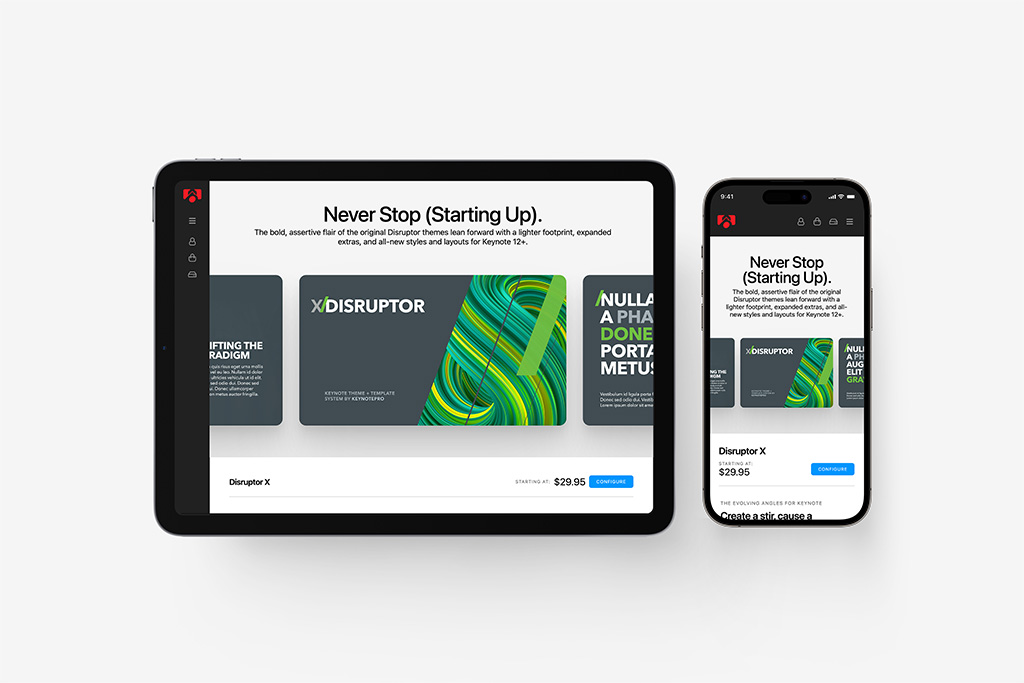 KeynotePro v4: Library page on iPad and iPhone