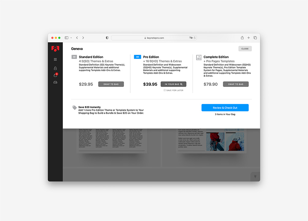 KeynotePro v4: Pricing Options when a Complete Edition theme is available