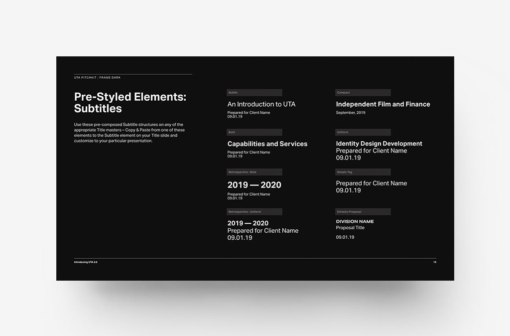 UTA:2 Toolkit Extensions – Frame Dark Subtitle Style Starters